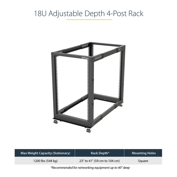 STARTECH .com rack cabinet 18U Freestanding rack Black (4POSTRACK18U) - Cartouches Certifiees