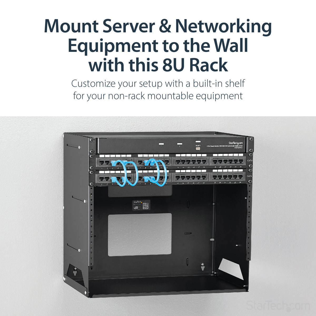 STARTECH .com rack cabinet 8U Wall mounted rack Black (WALLSHELF8U) - Cartouches Certifiees