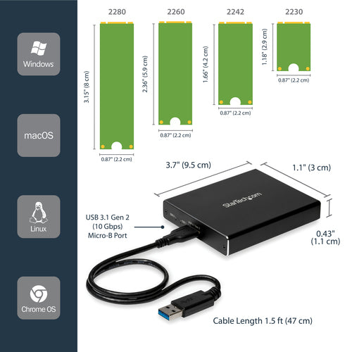 STARTECH .com storage drive enclosure SSD enclosure Black M.2 (SM22BU31C3R) - Cartouches Certifiees