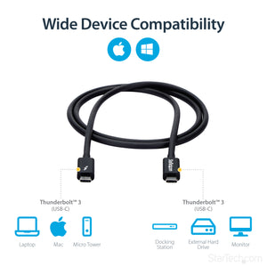 STARTECH .com Thunderbolt cable 1 m 20 Gbit/s Black (TBLT3MM1M) - Cartouches Certifiees