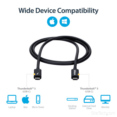 STARTECH .com Thunderbolt cable 1 m 20 Gbit/s Black (TBLT3MM1M) - Cartouches Certifiees