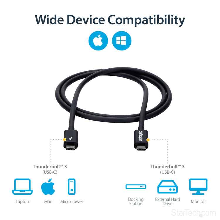 STARTECH .com Thunderbolt cable 1 m 20 Gbit/s Black (TBLT3MM1M) - Cartouches Certifiees