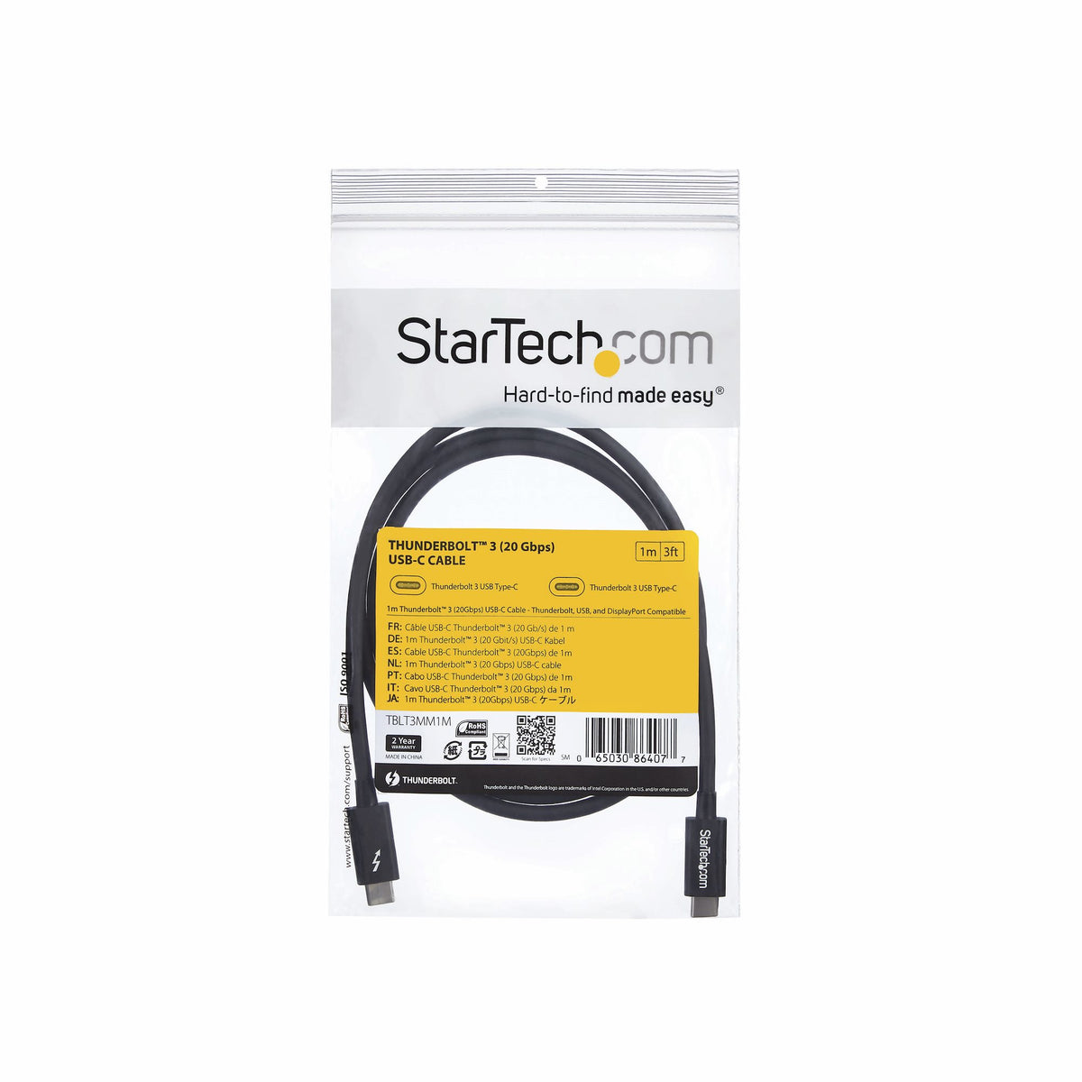STARTECH .com Thunderbolt cable 1 m 20 Gbit/s Black (TBLT3MM1M) - Cartouches Certifiees