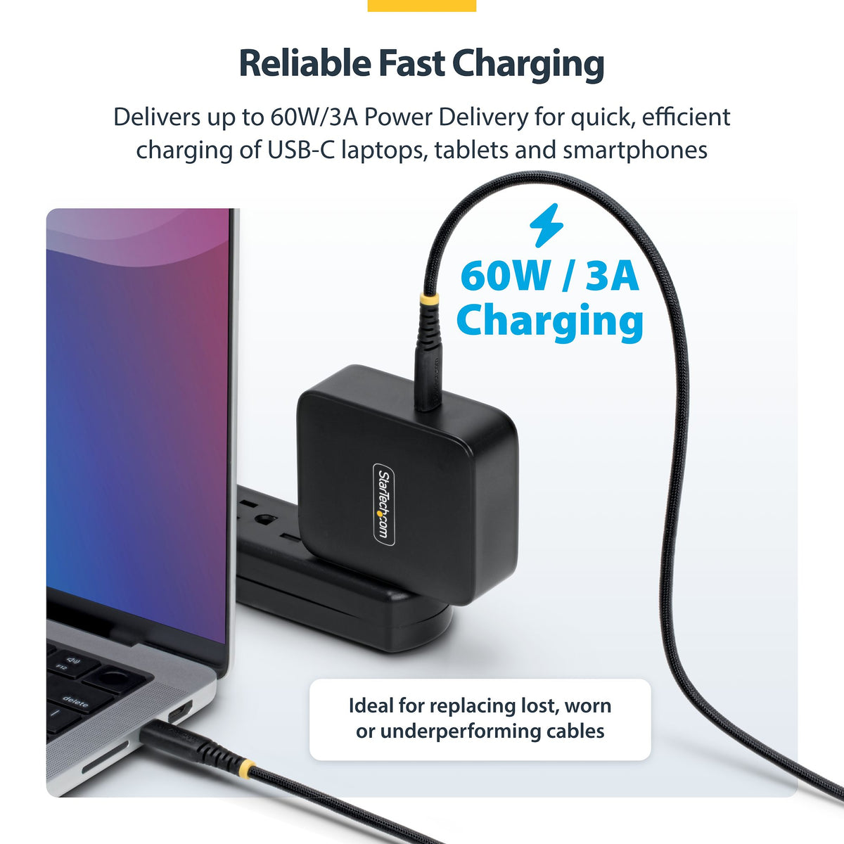 STARTECH .com USB cable USB 2.0 0,3 m USB C 0,48 Gbit/s 60 W Black (USB2CC1FTNCBR) - Cartouches Certifiees