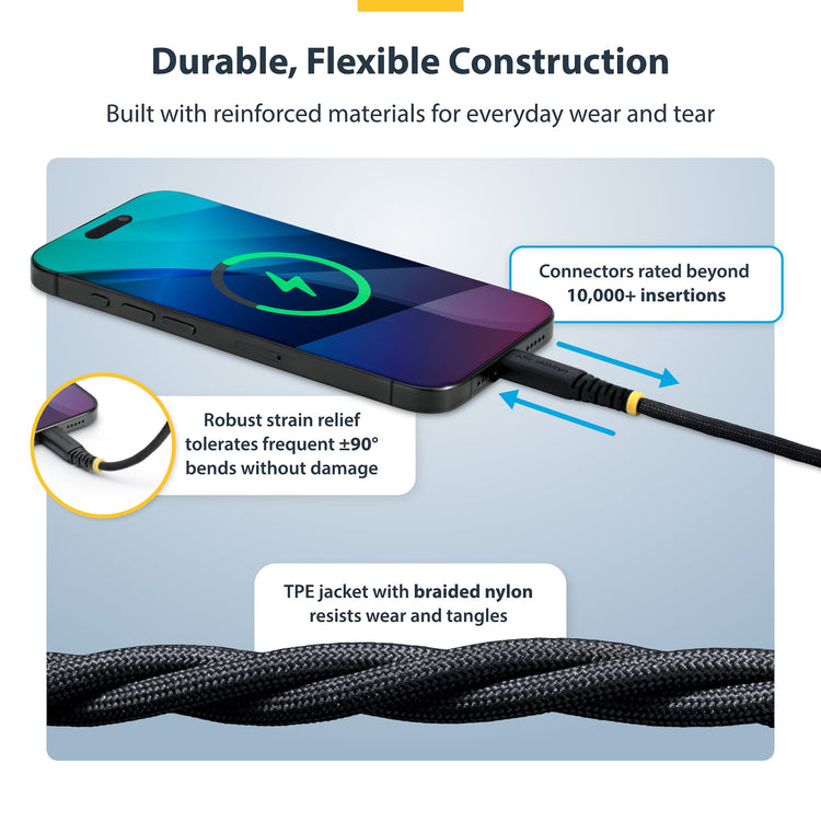 STARTECH .com USB cable USB 2.0 0,3 m USB C 0,48 Gbit/s 60 W Black (USB2CC1FTNCBR) - Cartouches Certifiees