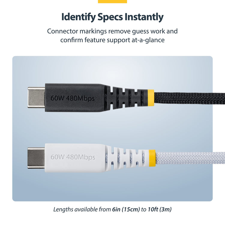 STARTECH .com USB cable USB 2.0 0,3 m USB C 0,48 Gbit/s 60 W Black (USB2CC1FTNCBR) - Cartouches Certifiees