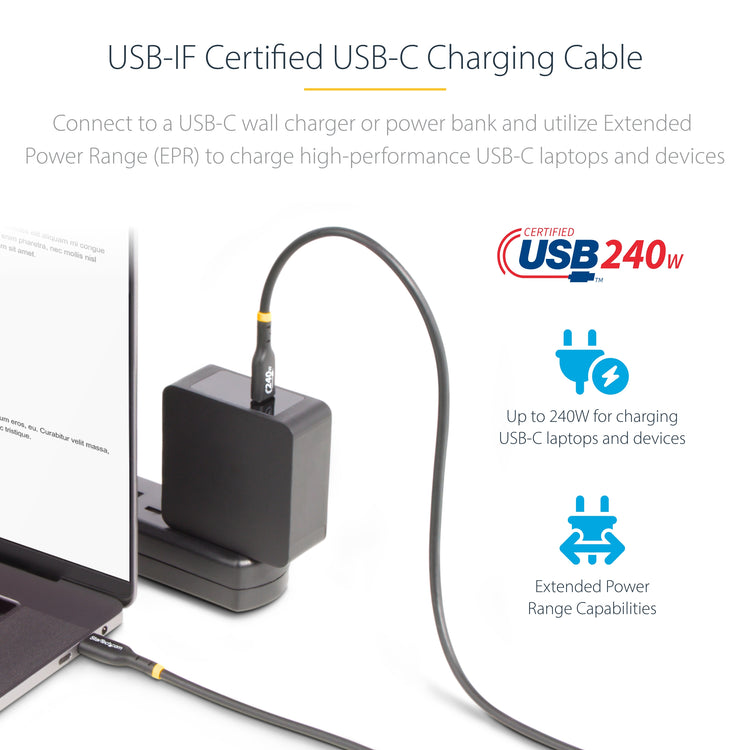STARTECH .com USB cable USB 2.0 1,8 m USB C 0,48 Gbit/s 240 W Black (USB2EPR6F) - Cartouches Certifiees