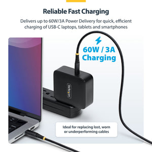 STARTECH .com USB cable USB 2.0 3 m USB C 0,48 Gbit/s 60 W Black (USB2CC10FNCBR) - Cartouches Certifiees