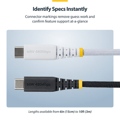 STARTECH .com USB cable USB 2.0 3 m USB C 0,48 Gbit/s 60 W White (USB2CC10FNCBRWH) - Cartouches Certifiees