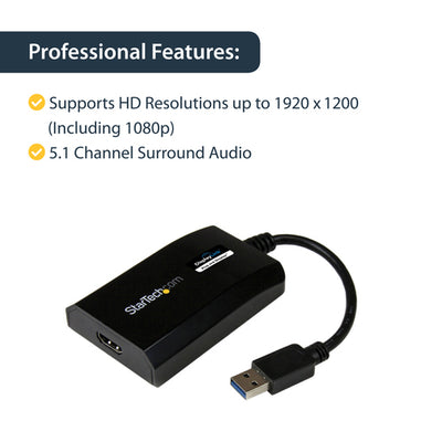 STARTECH .com USB graphics adapter 1920 x 1200 pixels Black (USB32HDPRO) - Cartouches Certifiees