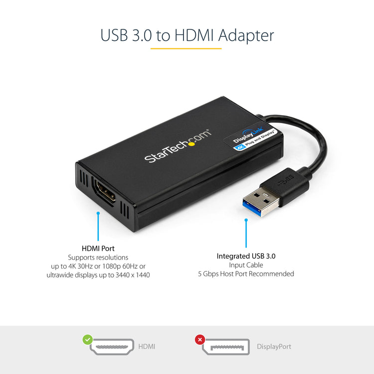 STARTECH .com USB graphics adapter 3840 x 2160 pixels Black (USB32HD4K) - Cartouches Certifiees