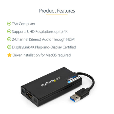 STARTECH .com USB graphics adapter 3840 x 2160 pixels Black (USB32HD4K) - Cartouches Certifiees