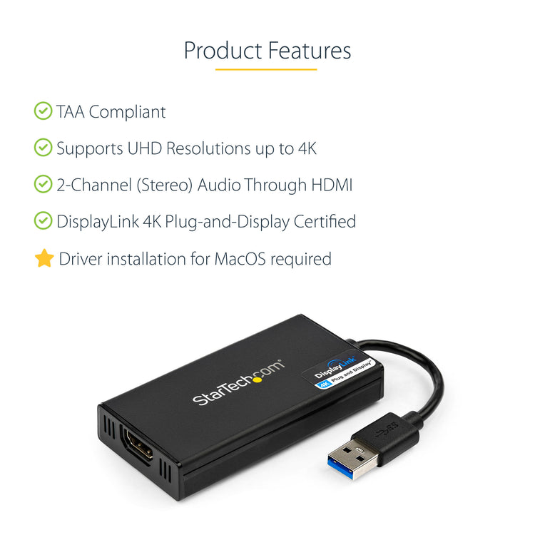 STARTECH .com USB graphics adapter 3840 x 2160 pixels Black (USB32HD4K) - Cartouches Certifiees