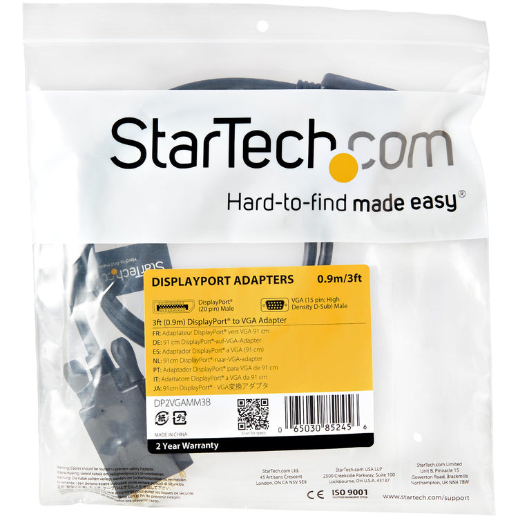 STARTECH .com video cable adapter 0,91 m DisplayPort VGA (D-Sub) Black (DP2VGAMM3B) - Cartouches Certifiees