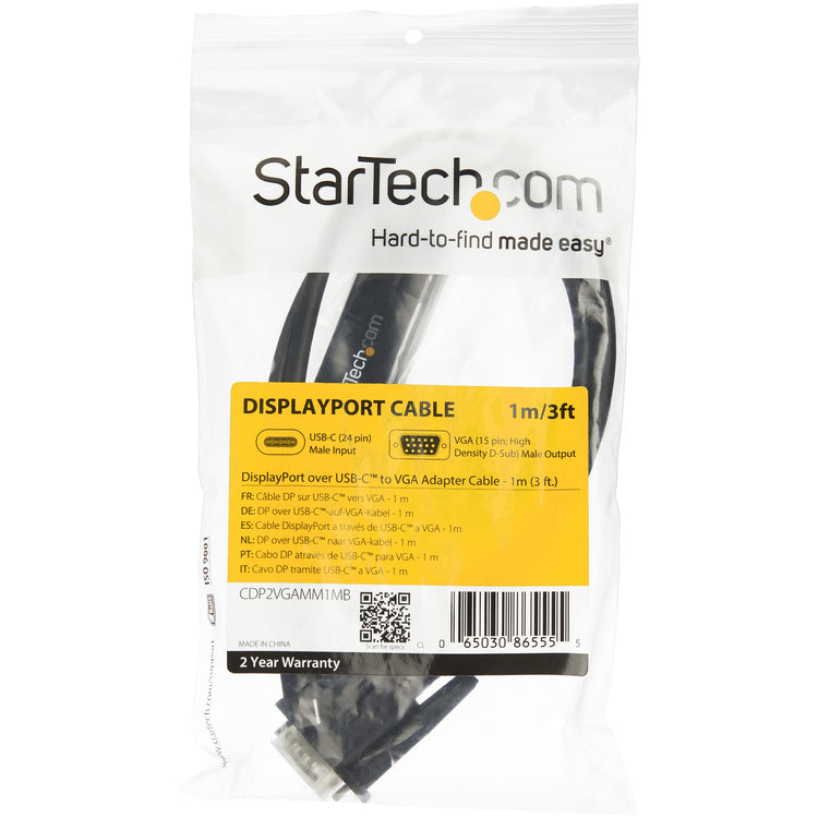 STARTECH .com video cable adapter 1 m USB Type-C VGA (D-Sub) Black (CDP2VGAMM1MB) - Cartouches Certifiees