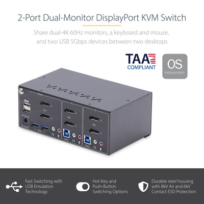 STARTECH KVM switch Black (P2DD46A2-KVM-SWITCH) - Cartouches Certifiees