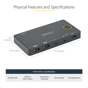 STARTECH KVM switch Black (SV221HUC4K) - Cartouches Certifiees
