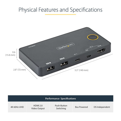 STARTECH KVM switch Black (SV221HUC4K) - Cartouches Certifiees
