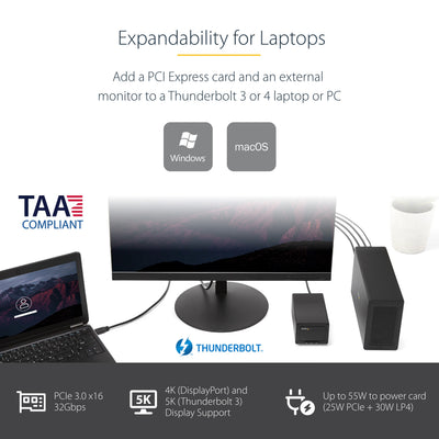 STARTECH laptop dock/port replicator Wired Thunderbolt 3 Black (TB31PCIEX16) - Cartouches Certifiees