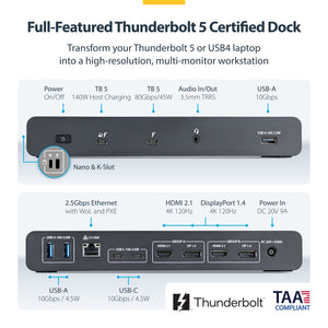 STARTECH laptop dock/port replicator Wired Thunderbolt 5 Black, Grey (206N-TB5USB4DOCK) - Cartouches Certifiees