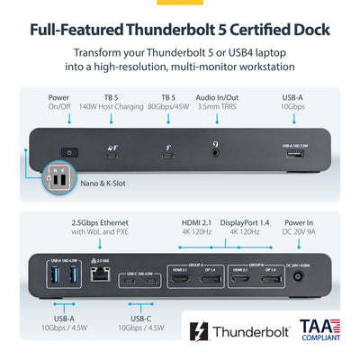 STARTECH laptop dock/port replicator Wired Thunderbolt 5 Black, Grey (206N-TB5USB4DOCK) - Cartouches Certifiees