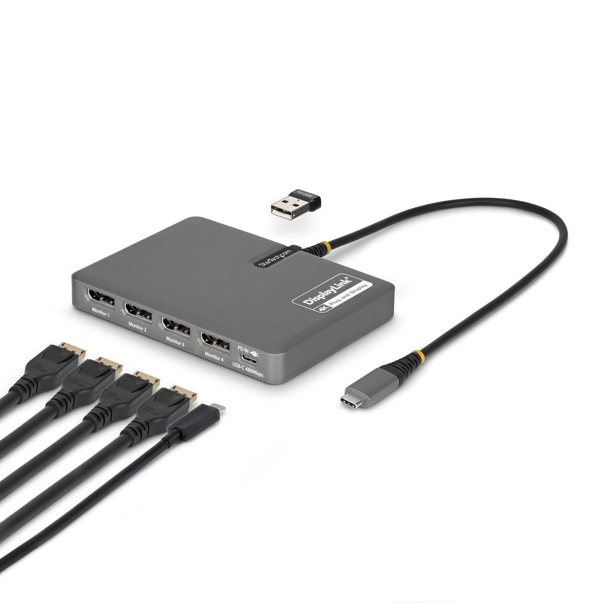 STARTECH laptop dock/port replicator Wired USB 3.2 Gen 1 (3.1 Gen 1) Type-C Grey (QUAD-USB-DP-ADAPT) - Cartouches Certifiees