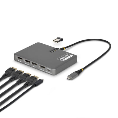 STARTECH laptop dock/port replicator Wired USB 3.2 Gen 1 (3.1 Gen 1) Type-C Grey (QUAD-USB-DP-ADAPT) - Cartouches Certifiees