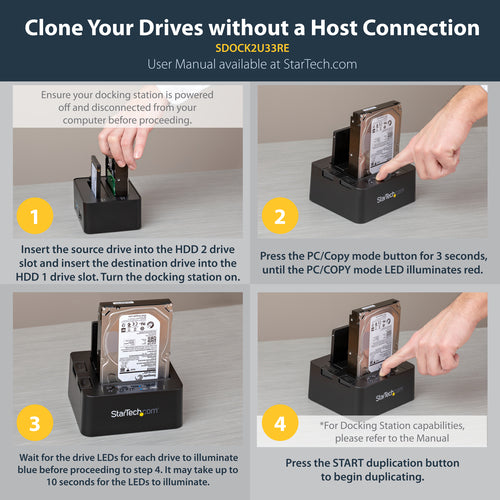 STARTECH media duplicator HDD/SSD duplicator Black 1 copies (SDOCK2U33RE) - Cartouches Certifiees