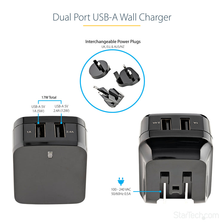 STARTECH mobile device charger Mobile phone, Smartphone, Tablet Black AC Indoor (USB2PACBK) - Cartouches Certifiees