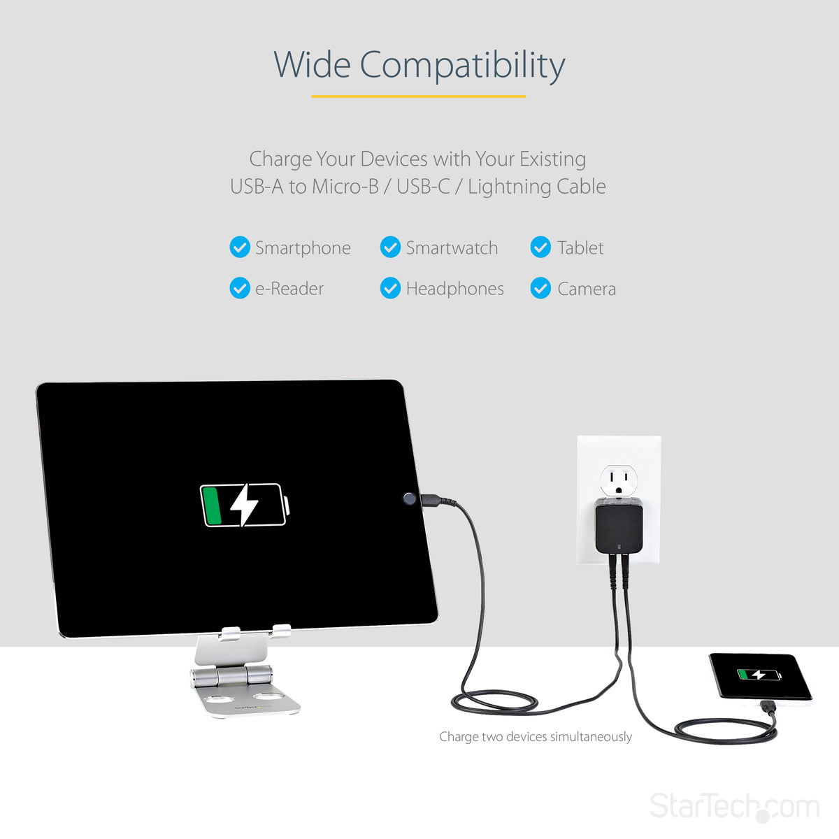 STARTECH mobile device charger Mobile phone, Smartphone, Tablet Black AC Indoor (USB2PACBK) - Cartouches Certifiees