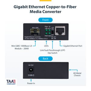 STARTECH network media converter 2000 Mbit/s 1310 nm Single-mode Black (MCM1110SMLC20) - Cartouches Certifiees