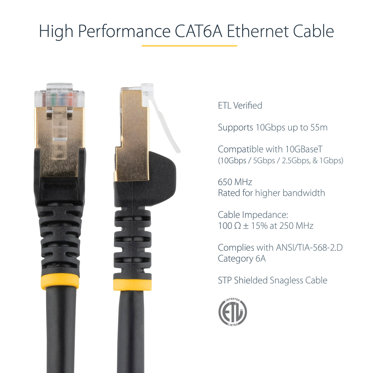 STARTECH networking cable Black 6,1 m Cat6a U/UTP (UTP) (C6ASPAT20BK) - Cartouches Certifiees