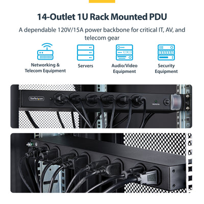 STARTECH power distribution unit (PDU) 14 AC outlet(s) 1U Black (1415B8H-RACK-PDU-SP) - Cartouches Certifiees