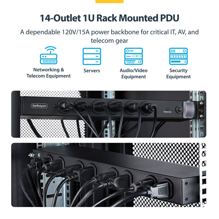STARTECH power distribution unit (PDU) 14 AC outlet(s) 1U Black (1415B8H-RACK-PDU-SP) - Cartouches Certifiees