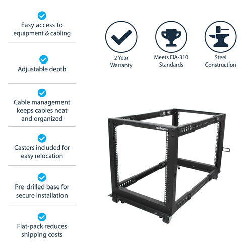 STARTECH rack cabinet 12U Freestanding rack Black (4POSTRACK12U) - Cartouches Certifiees