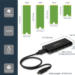 STARTECH storage drive enclosure SSD enclosure Black, Silver M.2 (SM21BMU31C3) - Cartouches Certifiees