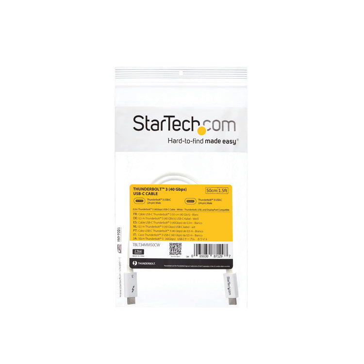 STARTECH Thunderbolt cable 0,5 m 40 Gbit/s White (TBLT34MM50CW) - Cartouches Certifiees