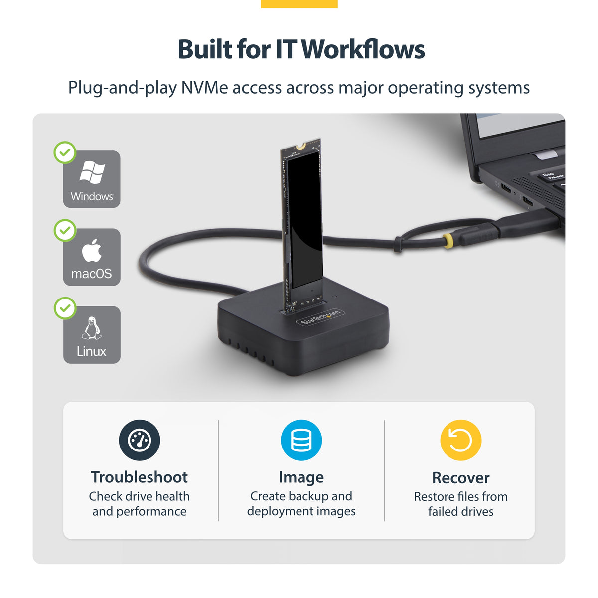 STARTECH USB-C/USB-A TO M.2 NVME DOCK ADAPTER SUPPORTS UP TO 10GBPS; DRIVERLESS SETUP FOR (1USB3-NVME-DOCK) - Cartouches Certifiees
