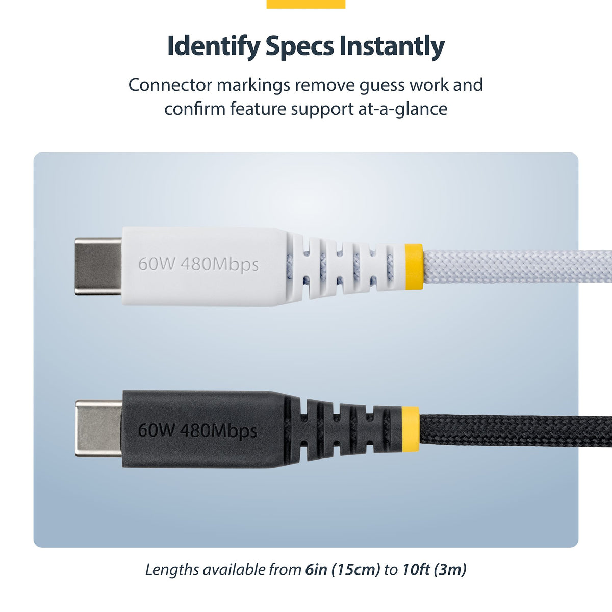 STARTECH USB cable USB 2.0 0,3 m USB C 0,48 Gbit/s 60 W White (USB2CC1FTNCBRWH) - Cartouches Certifiees