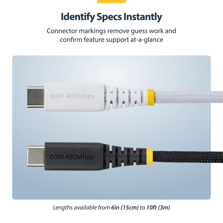 STARTECH USB cable USB 2.0 0,3 m USB C 0,48 Gbit/s 60 W White (USB2CC1FTNCBRWH) - Cartouches Certifiees