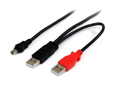 STARTECH USB cable USB 2.0 0,9 m Mini-USB B 2 x USB A 0,48 Gbit/s Black (USB2HABMY3) - Cartouches Certifiees