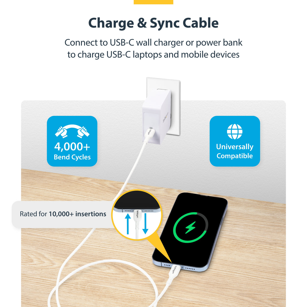 STARTECH USB cable USB 2.0 1,8 m USB C 0,48 Gbit/s 60 W White (USB2CC6FWHE) - Cartouches Certifiees