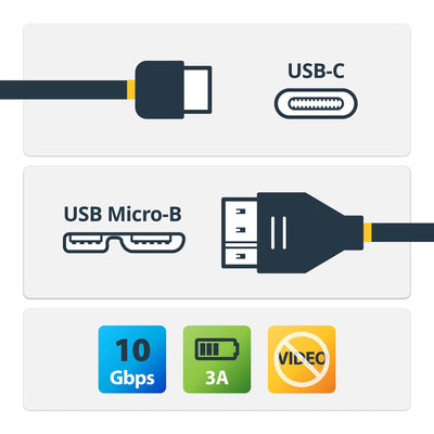 STARTECH USB cable USB 3.2 Gen 2 (3.1 Gen 2) 0,5 m USB C Micro-USB B 10 Gbit/s Black (USB31CUB50CM) - Cartouches Certifiees