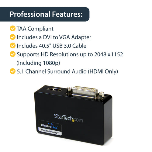 STARTECH USB graphics adapter 2048 x 1152 pixels Black (USB32HDDVII) - Cartouches Certifiees