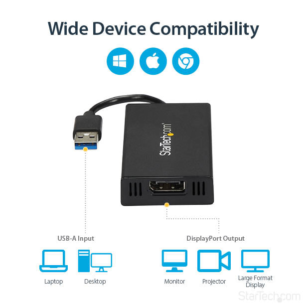 STARTECH USB graphics adapter 3840 x 2160 pixels Black (USB32DP4K) - Cartouches Certifiees