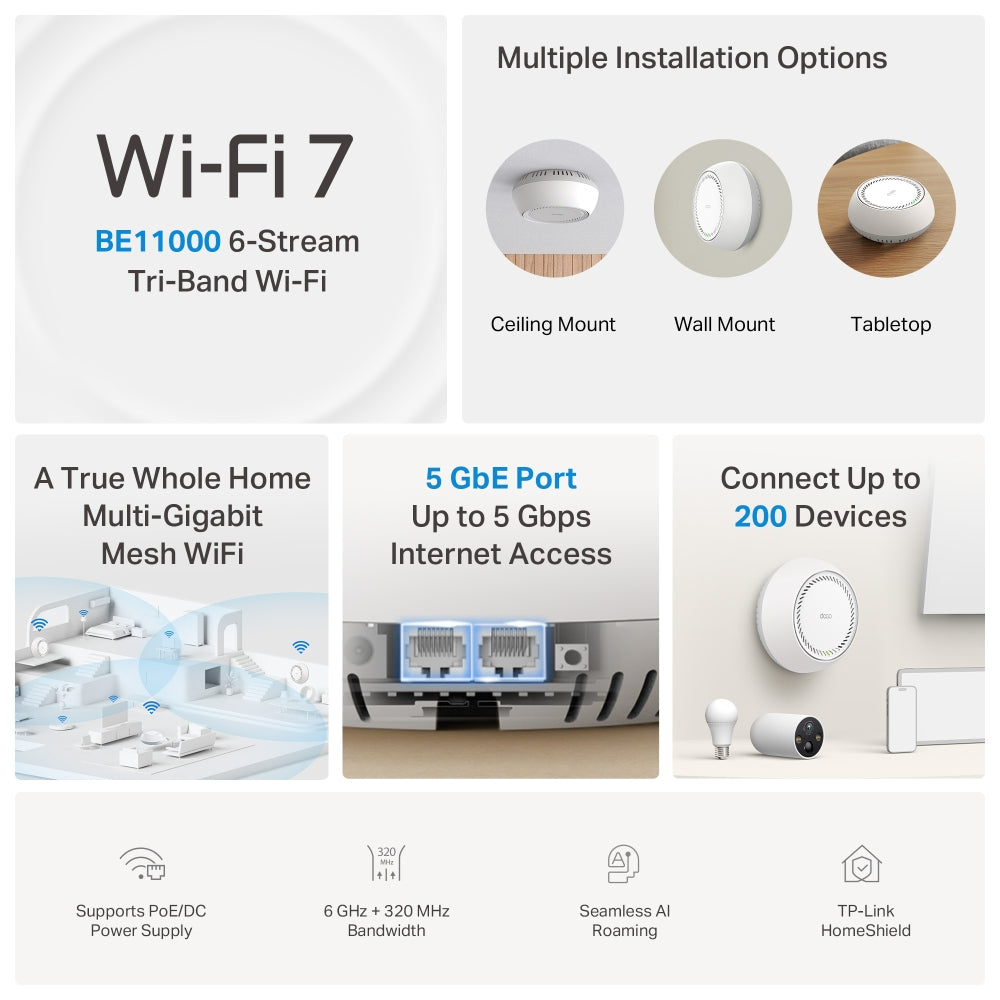 TP-LINK DECO BE65-POE Tri-band (2.4 GHz / 5 GHz / 6 GHz) Wi-Fi 7 (802.11be) White 2 Internal (DECO-BE65-POE(3-PACK)) - Cartouches Certifiees