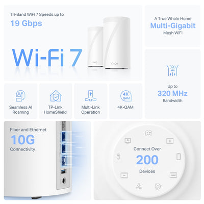 TP-LINK Deco BE85 (3-Pack) Tri-band (2.4 GHz / 5 GHz / 6 GHz) Wi-Fi 7 (802.11be) White 4 Internal (DECO BE85(3-PACK)) - Cartouches Certifiees