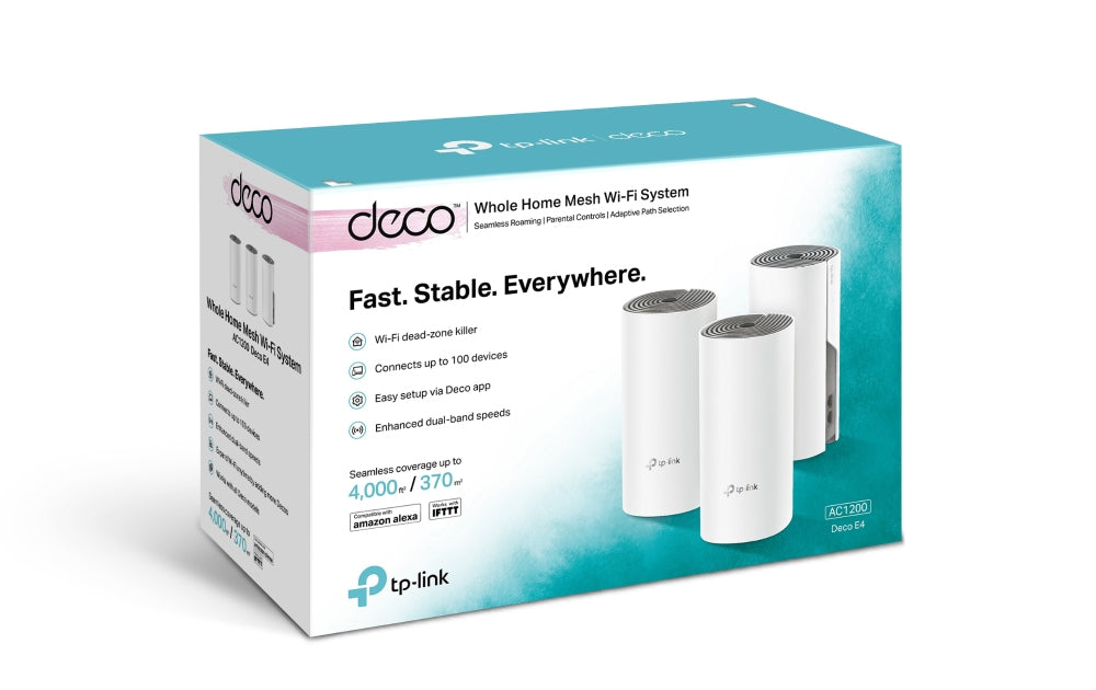 TP-LINK Deco E4 (3-pack) Dual-band (2.4 GHz / 5 GHz) Wi-Fi 5 (802.11ac) White, Grey 2 Internal (DECO-E4(3-PACK)) - Cartouches Certifiees