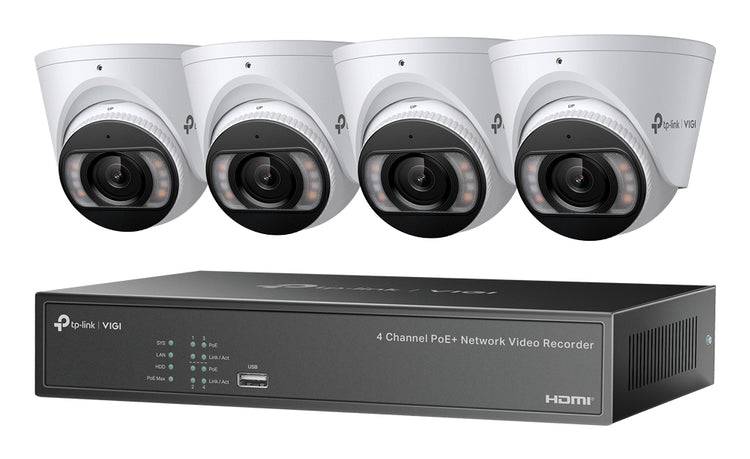 TP-LINK KIT 4 VIDEOCAMERE Turret 4MP Full-Color IPC e NVR 4 Canali PoE+ video surveillance kit Wired 4 channels (VIGI NK4P-T4425-2T) - Cartouches Certifiees