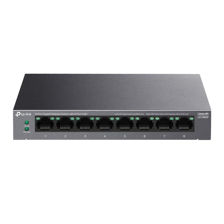 TP-LINK LiteWave network switch Unmanaged Gigabit Ethernet (10/100/1000) Power over Ethernet (PoE) Black (LS108GP) - Cartouches Certifiees